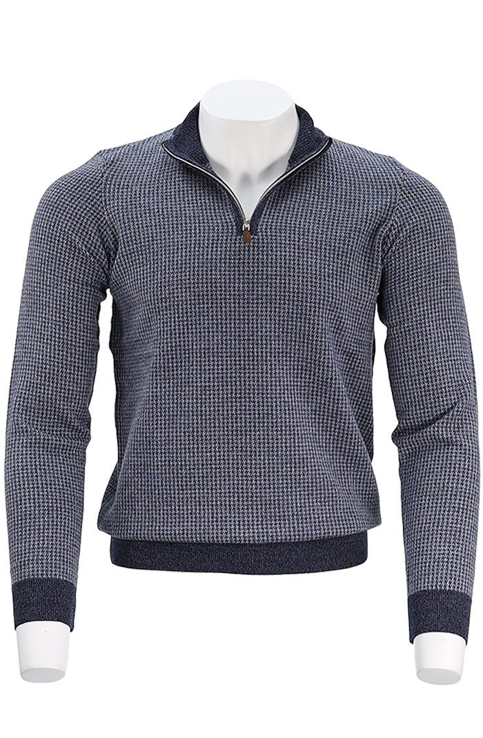 Stenstroms Merino Wool Men’s Half Zip Sweater in Blue and Gray Weave – Mondo Uomo