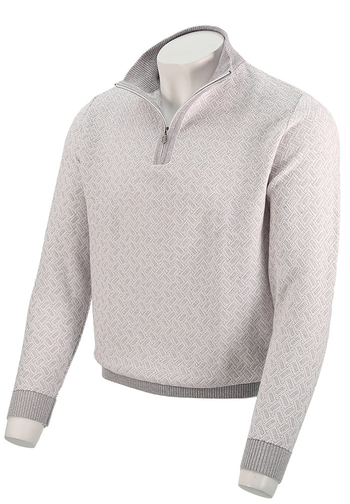 St. Croix Men's Techno Linen Two Tone Zip Mock In Mulberry Angled View- Mondo Uomo