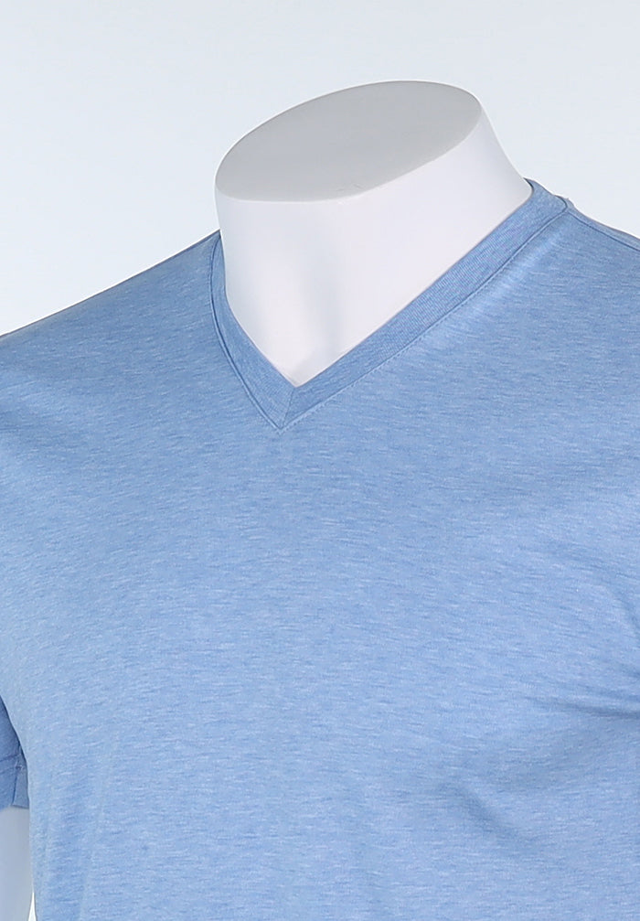 Raffi Aqua Cotton Noah V-Neck Tee in Water – view 2 #Color_Water