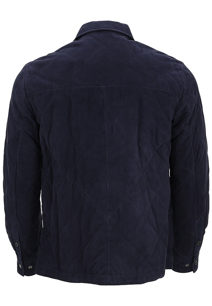 PAUL & SHARK Men's Suede Quilted Leather Shacket with Front Pockets and Collar Back View - Mondo Uomo