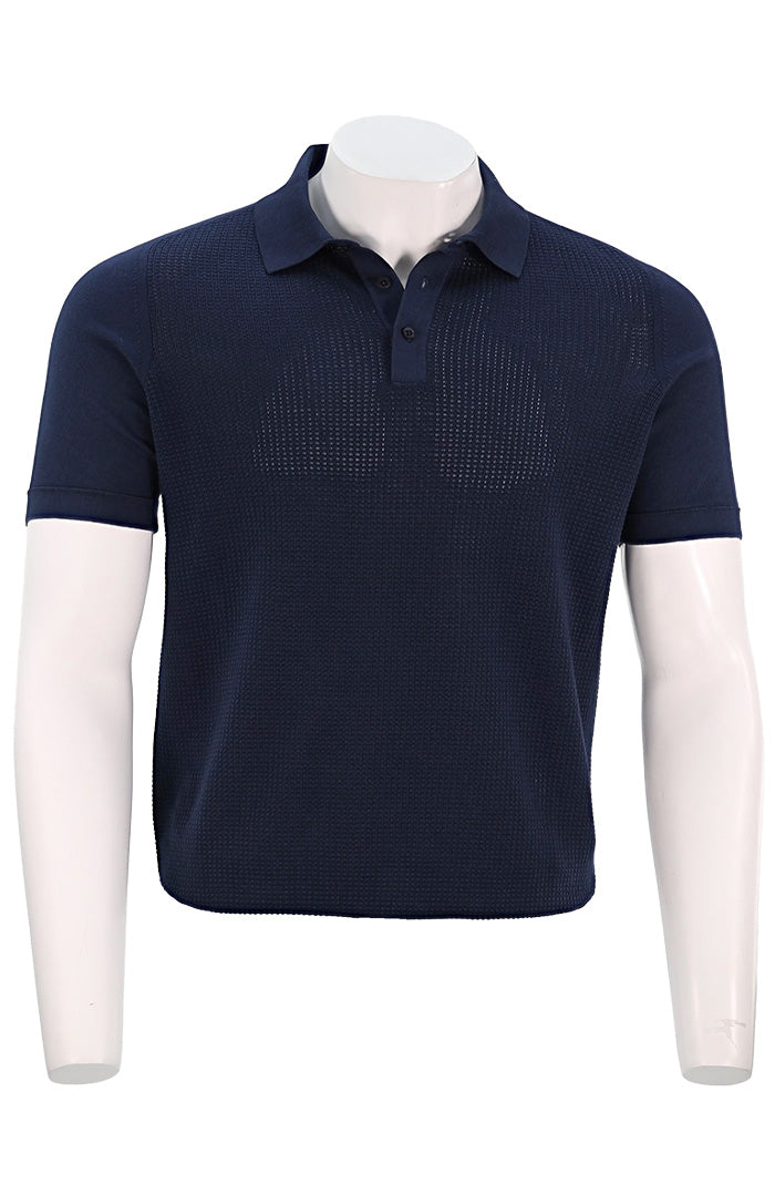 Corneliani 3 Button Waffle Knit Polo, Navy
