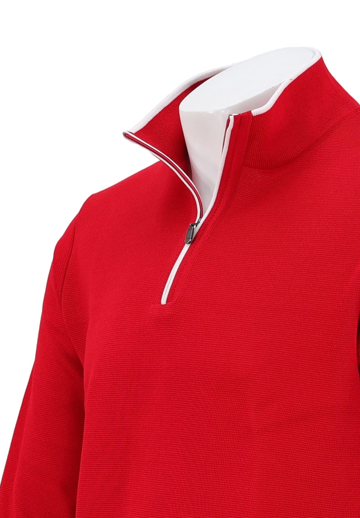 St. Croix - Zip Mock with Tipping - Mens Sweater - Mondo Uomo - Red/White - 4419 - Collar View