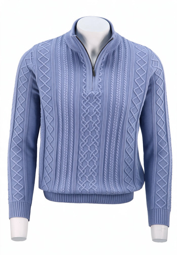 St. Croix Long Sleeve Zip Mock, Powder Blue – front view | Mondo Uomo, Naples, Florida