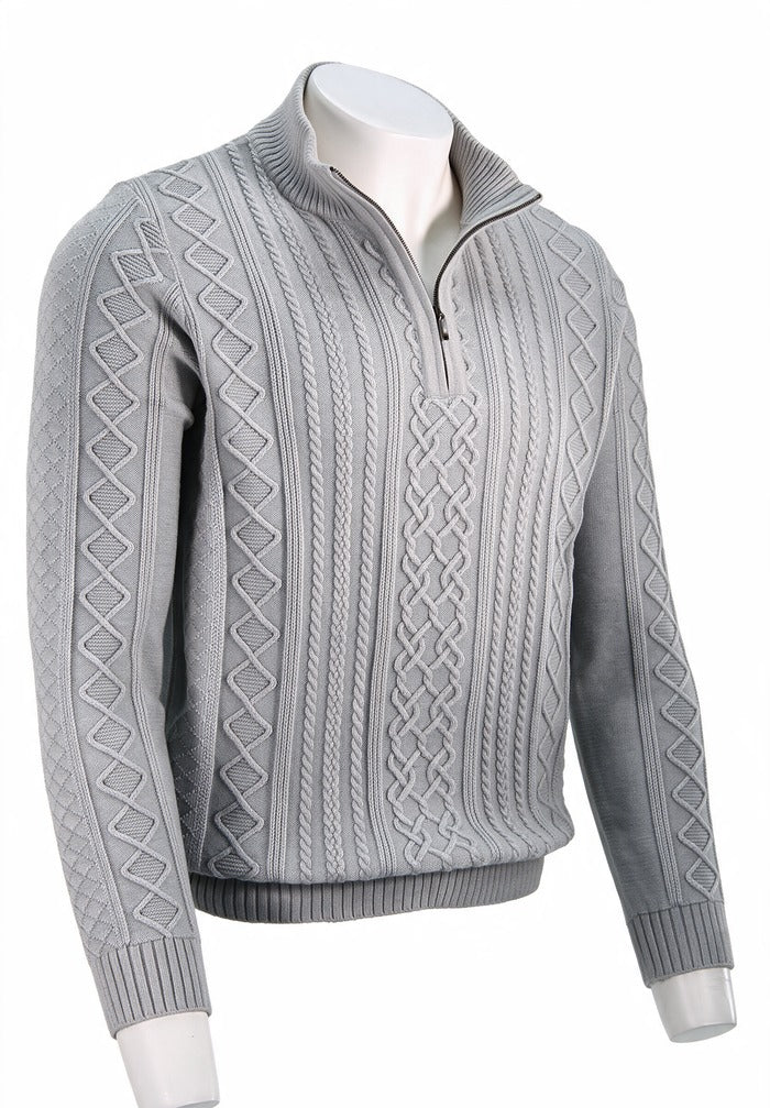 St. Croix Long Sleeve Zip Mock, Light Grey Marl – three-quarter side view