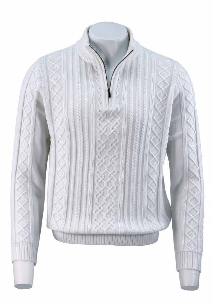 St. Croix Long Sleeve Zip Mock, White – front view | Mondo Uomo, Naples, Florida