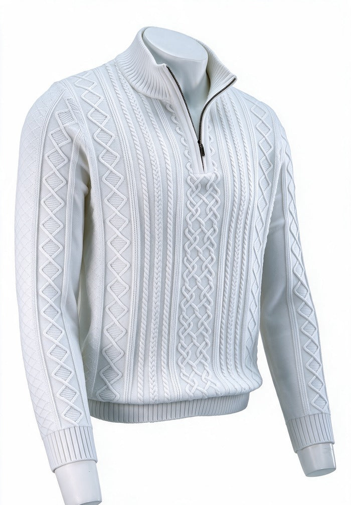 St. Croix Long Sleeve Zip Mock, White – three-quarter side view
