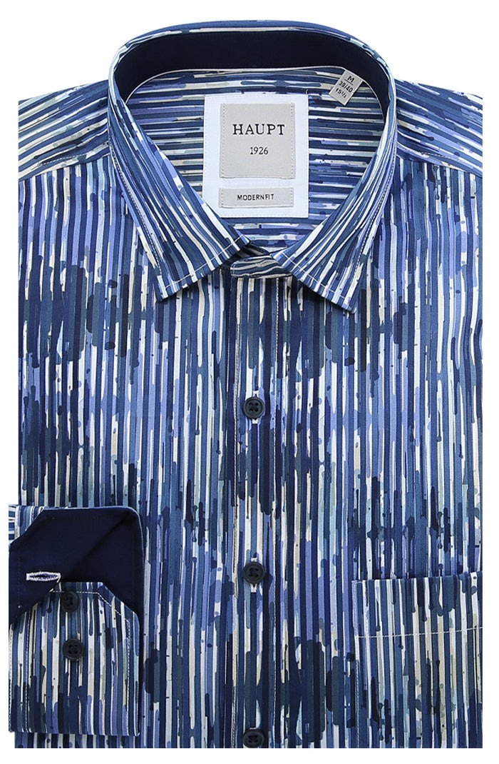 Haupt Men's Long Sleeve Shirt in Modern Fit With Abstract Vertical Stripe Pattern - Mondo Uomo