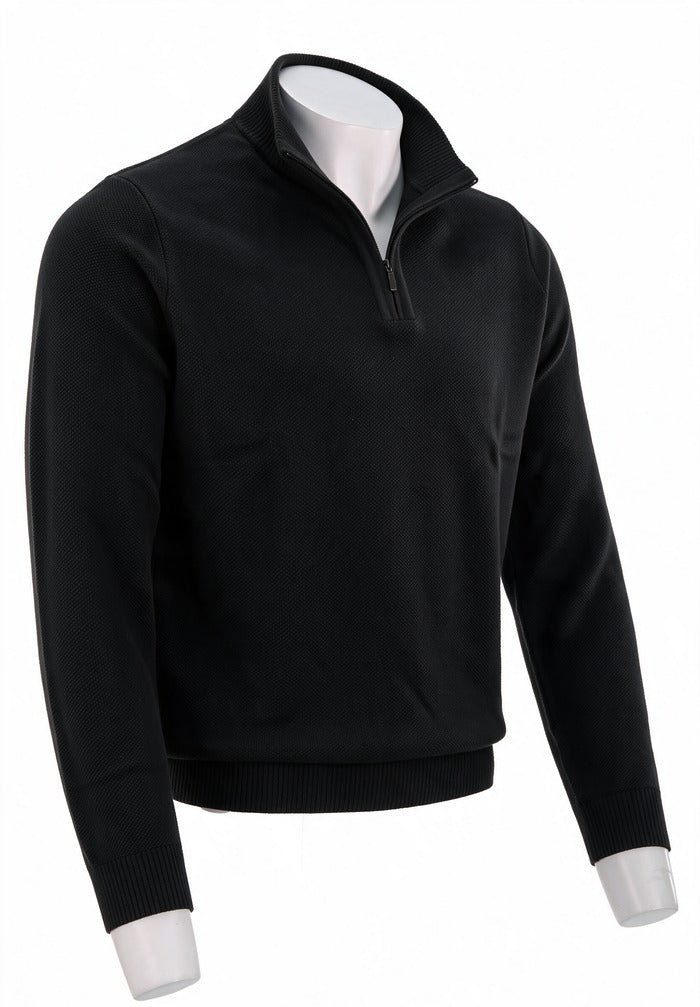 St. Croix - Zip Mock Crystal Stitch Sweater - Mens Sweater - Mondo Uomo - Black/Black - 4518 - Side View