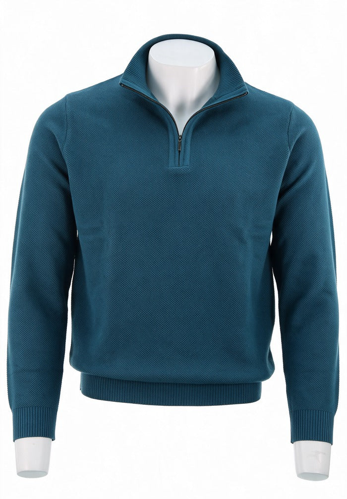 St. Croix - Zip Mock Crystal Stitch Sweater - Mens Sweater - Mondo Uomo - Sapphire - 4518 - Front View