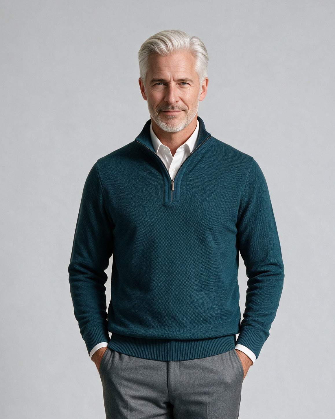 St. Croix - Zip Mock Crystal Stitch Sweater - Mens Sweater - Mondo Uomo - Sapphire - 4518 - Shown on Model, Close-Up