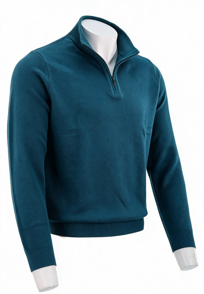 St. Croix - Zip Mock Crystal Stitch Sweater - Mens Sweater - Mondo Uomo - Sapphire - 4518 - Side View