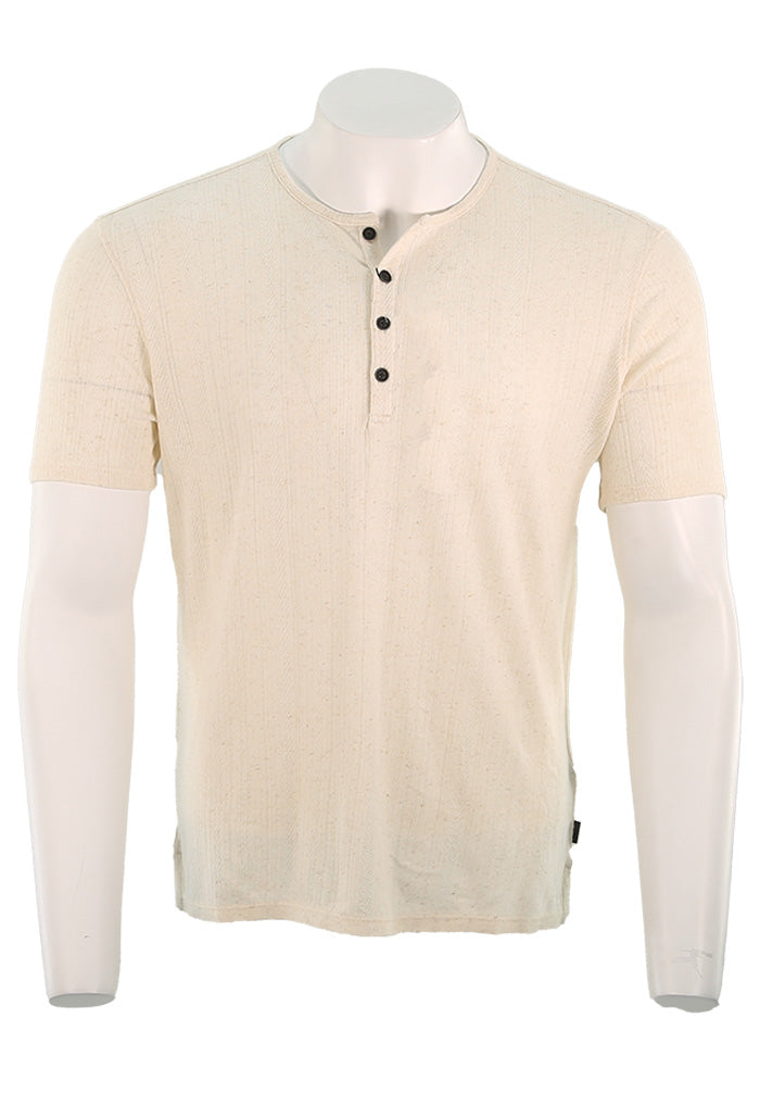 John Varvatos Men’s Short Sleeve Variegated Rib Henley Shirt in Chalk  – Mondo Uomo