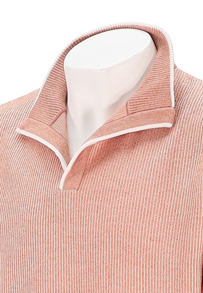 St. Croix Men’s Seersucker 2-Tone Open Mock Sweater in Canyon Close Up