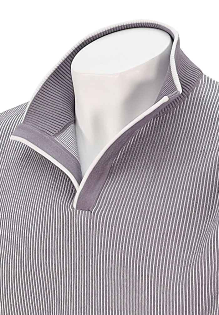 St. Croix Men’s Seersucker 2-Tone Open Mock Sweater in Dusty Purple Close Up