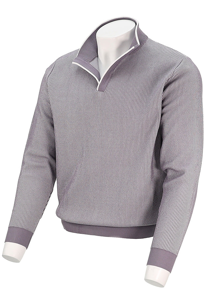 St. Croix Men’s Dusty Purple Cotton Blend Seersucker 2-Tone Open Mock Sweater – Mondo Uomo