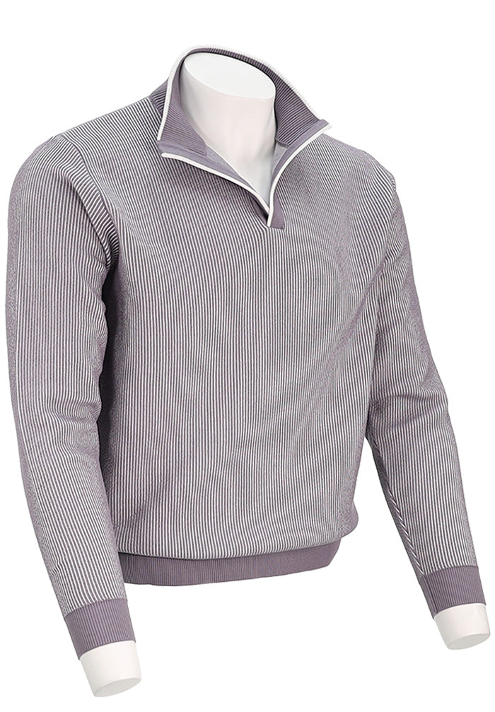 St. Croix Men’s Dusty Purple Cotton Blend Seersucker 2-Tone Open Mock Sweater 4654