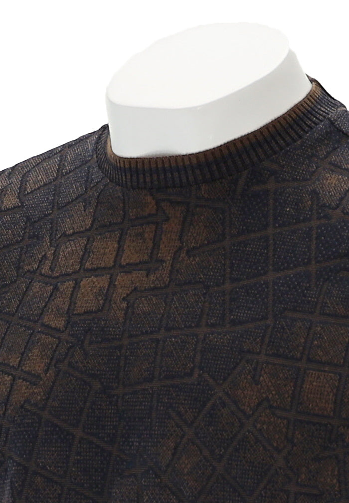 Marcello Men’s Chocolate Shaded Tac Sweater with Geometric Pattern Close Up
