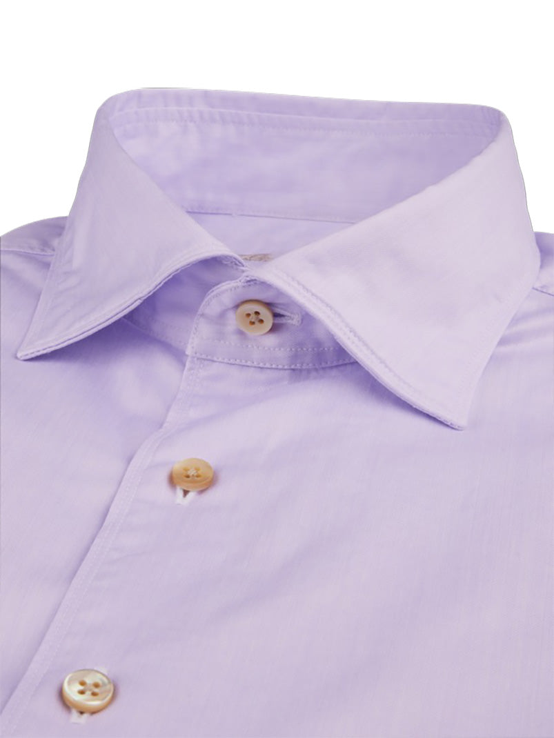 Stenstroms Men's Casual Poplin Shirt in Lavender with Mother of Pearl Buttons Collar Detail