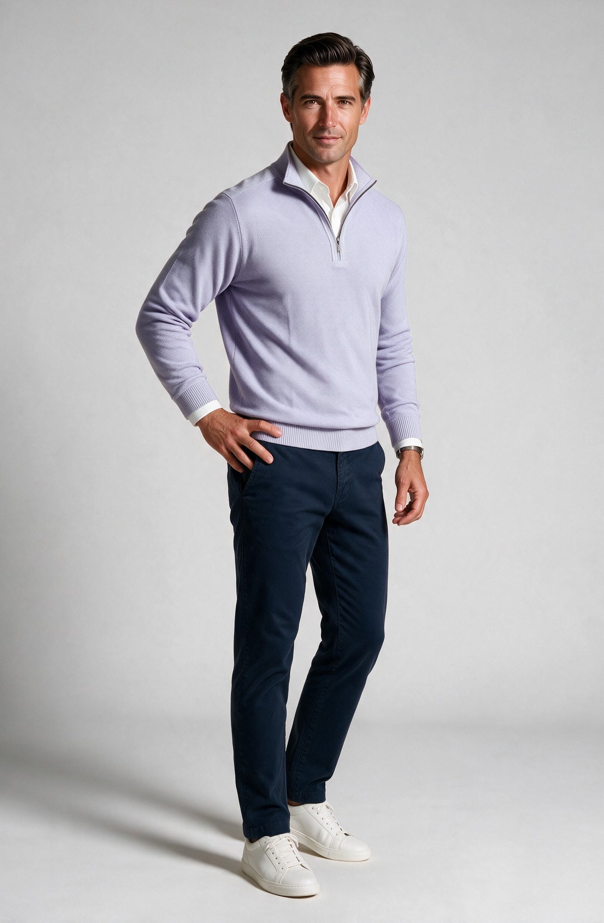 St. Croix - Zip Mock Crystal Stitch - Mens Sweater - Mondo Uomo - Aster - 4942 - Shown on Model