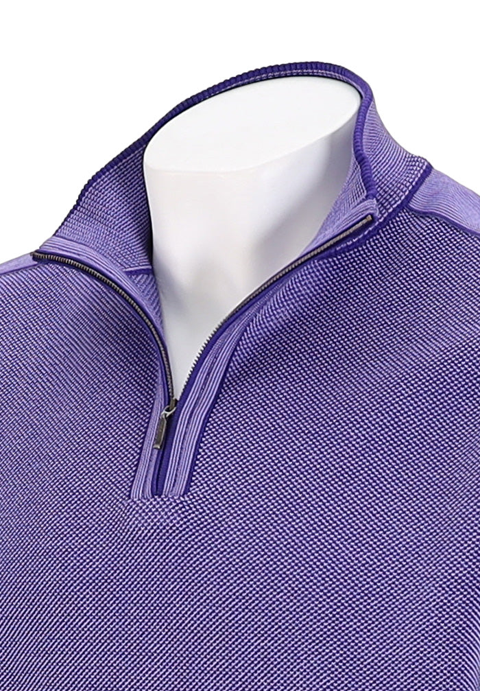 St. Croix Men’s Crystal Stitch Zip Mock Sweater in Dahlia Cotton Blend Close Up