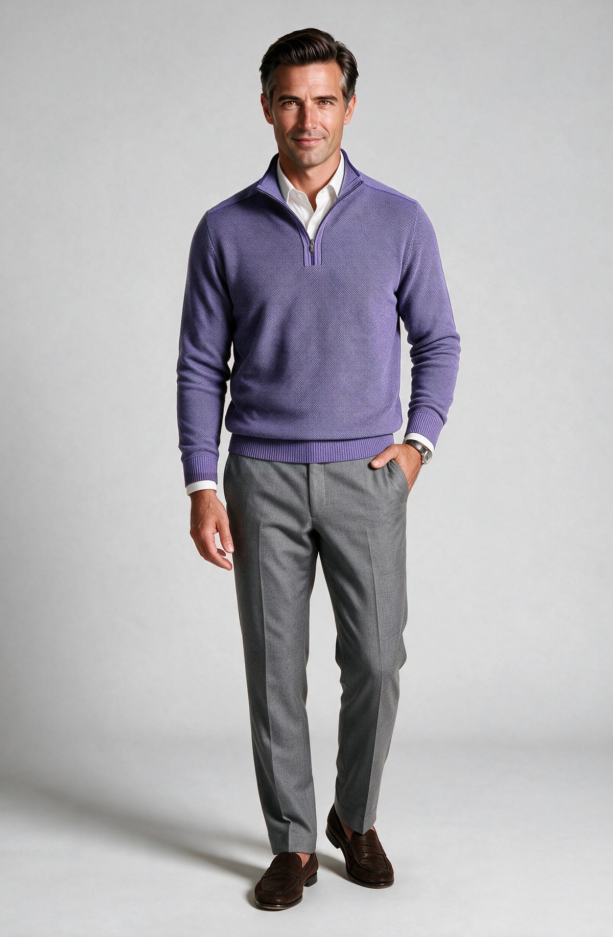 St. Croix - Zip Mock Crystal Stitch - Mens Sweater - Mondo Uomo - Dahlia/Mercury - 4942 - Shown on Model