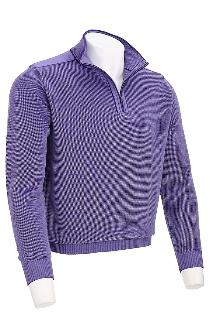St. Croix Men’s Dahlia Purple Crystal Stitch Knit Half-Zip Sweater Angled View 4942