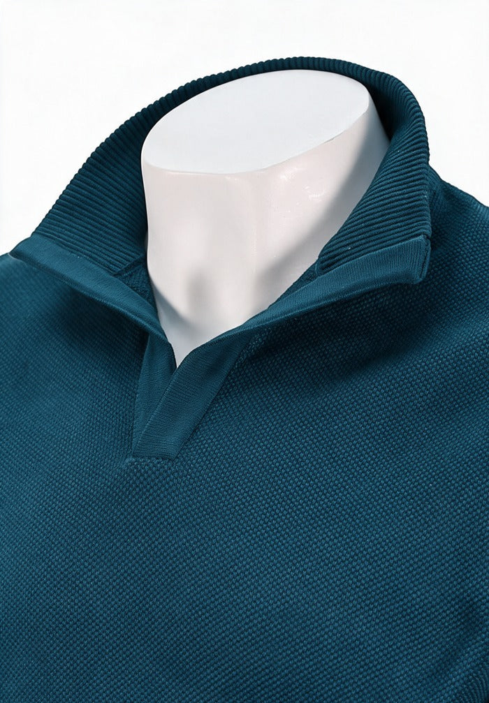 St. Croix - Open Mock Crystal Stitch Sweater - Mens Sweater - Mondo Uomo - Sapphire - 4943 - Collar View