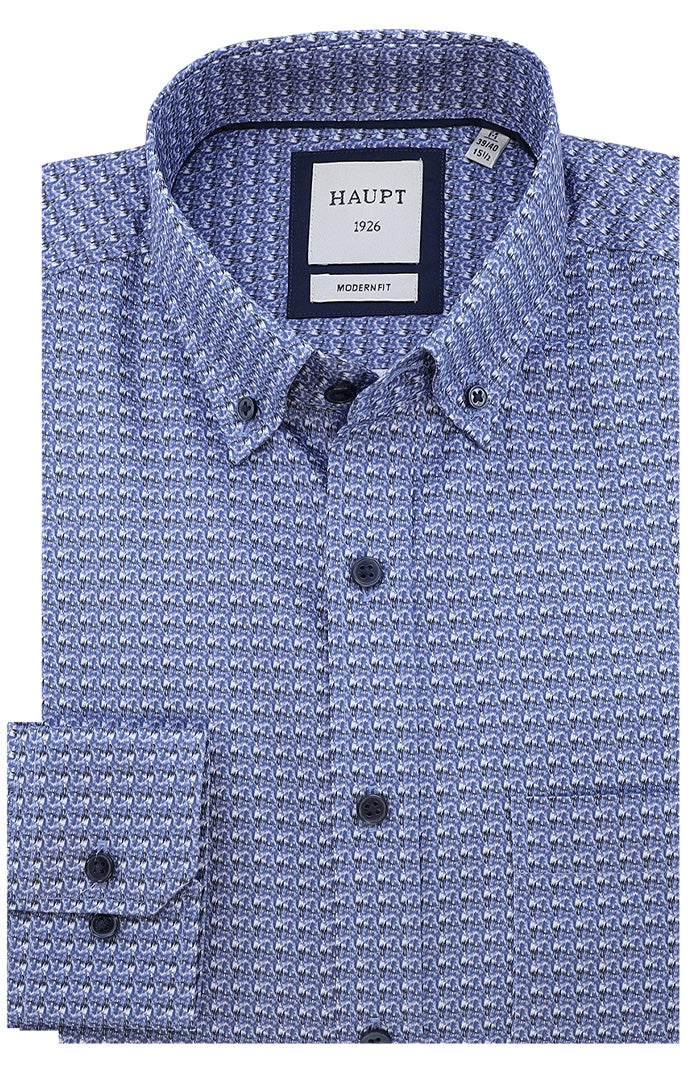 Haupt Long Sleeve Shirt For Men In Geometric Texture Weave Design - Mondo Uomo