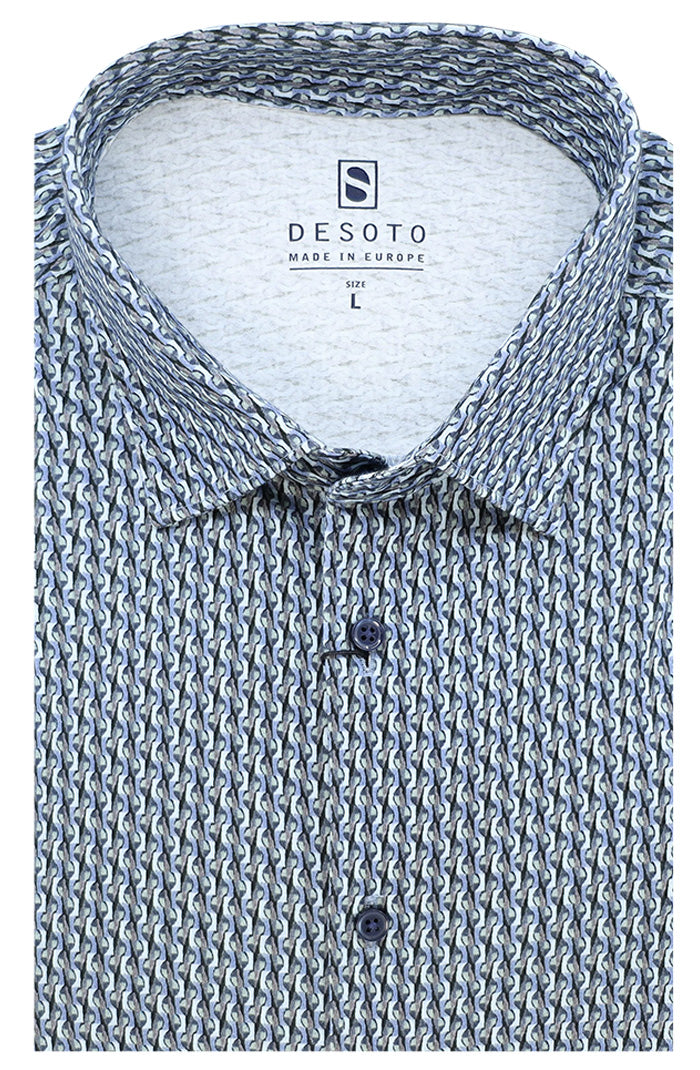 Desoto Men’s Geometric Chain Jersey Long Sleeve Cotton Shirt – Mondo Uomo