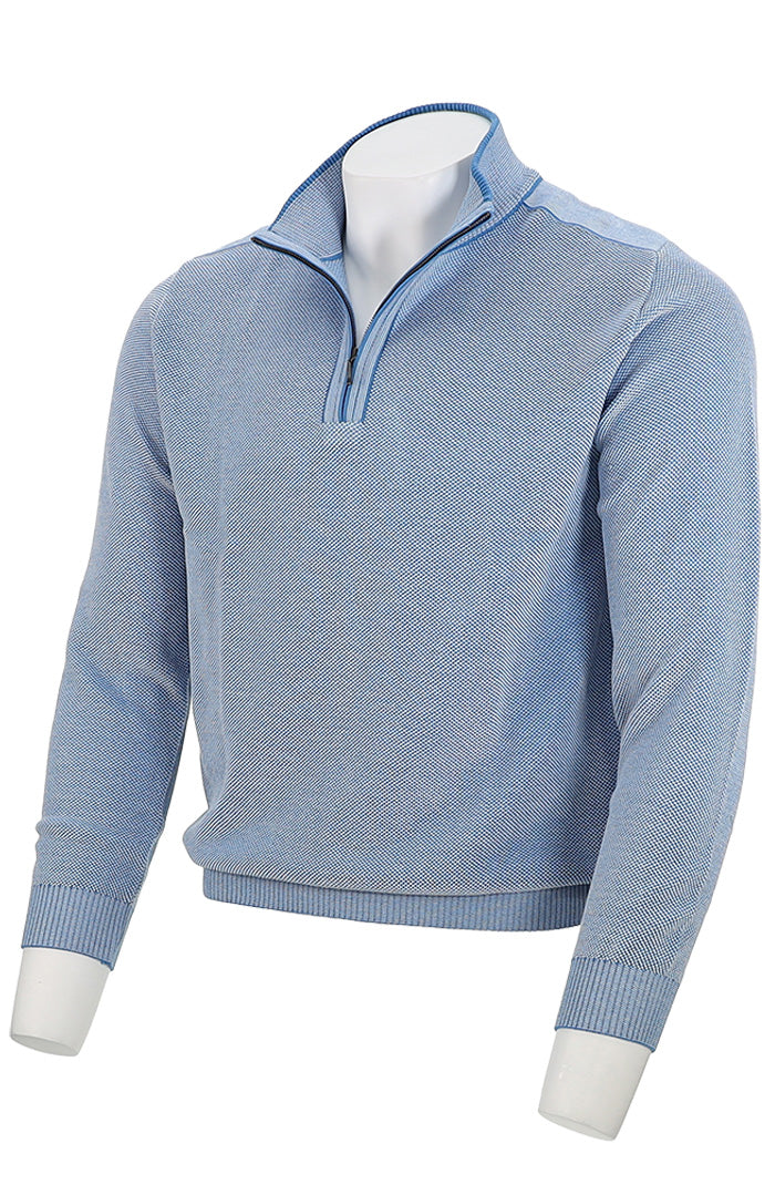 St. Croix Zip Mock Crystal Stitch, COASTAL BL/WHIT