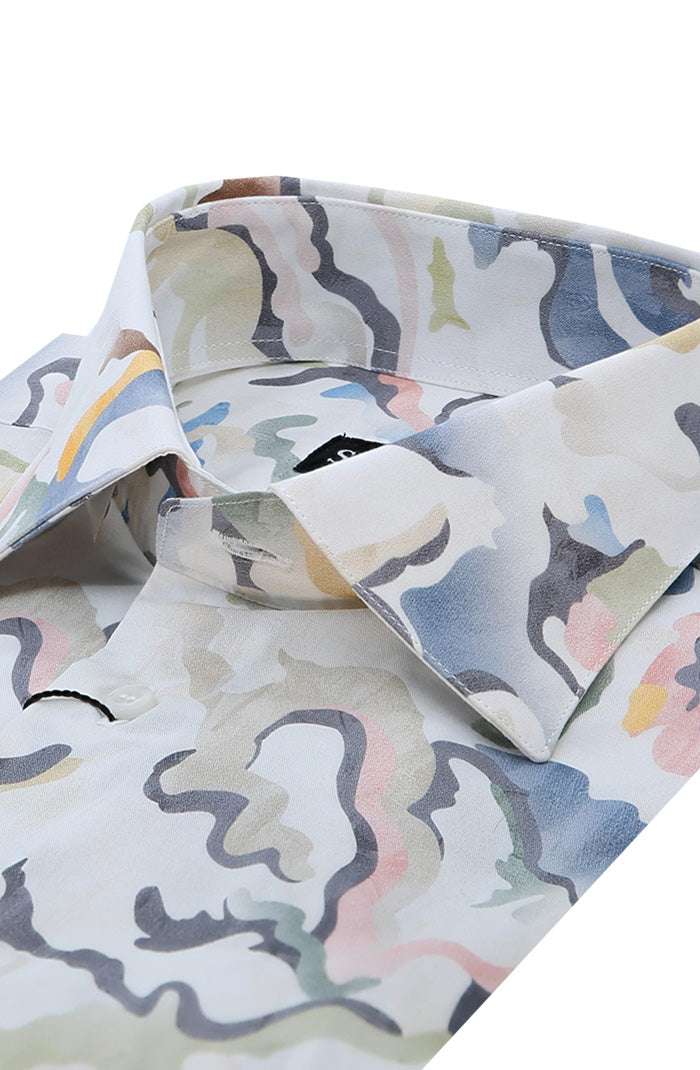 St. Croix Men's Long Sleeve Water Color Print Shirt Close Up 8490