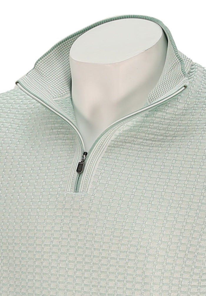 St. Croix Two Tone Texture Zip Mock For Men In Meadow Green Close Up