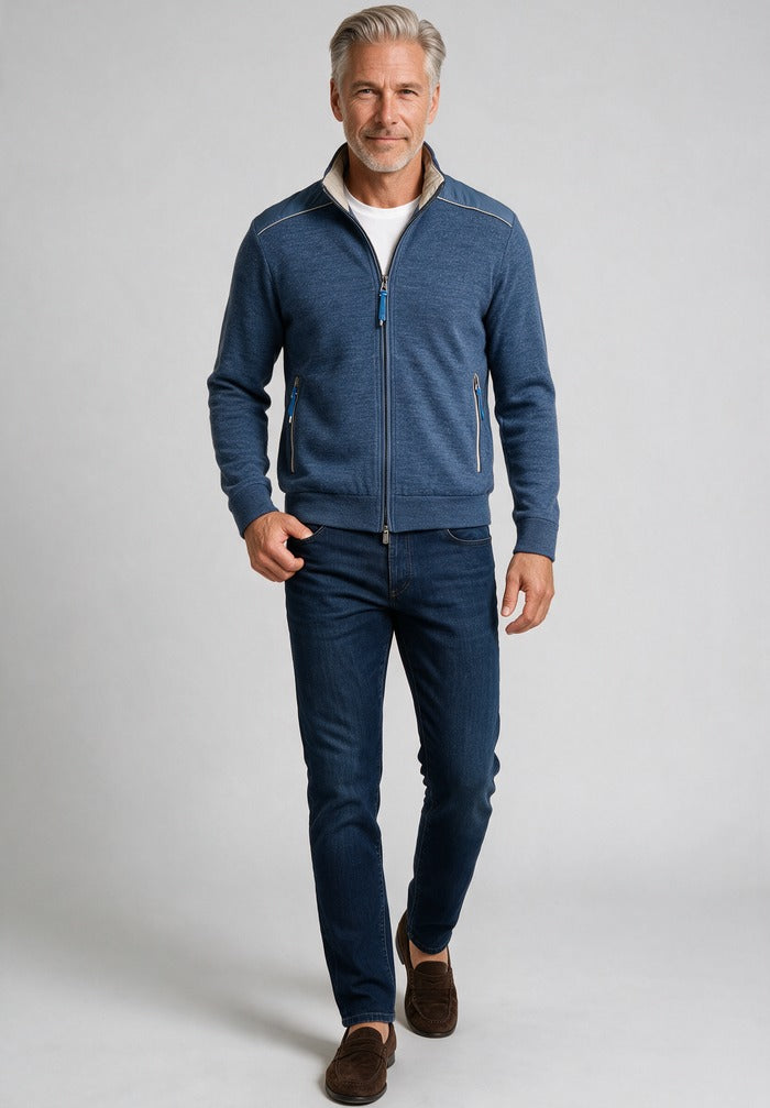Paul & Shark Full Zip Sweater — worn with denim