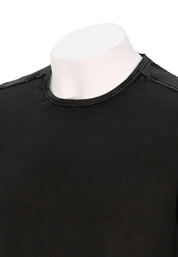 John Varvatos Men's Walter Long Sleeve Crew Neck with Leather Trim In Black Close Up