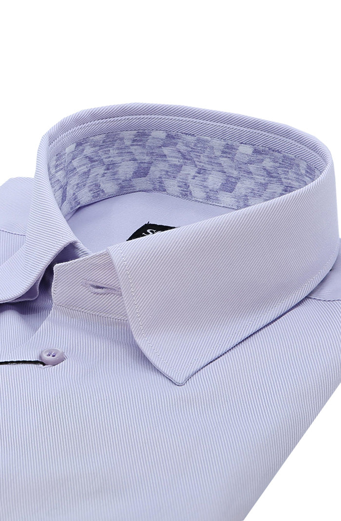 St. Croix Men's Long Sleeve Twill Shirt with Trim In Aster Close Up 8543