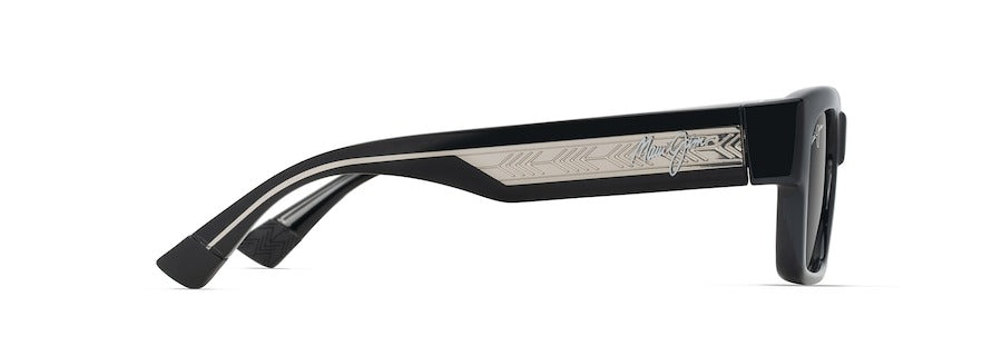 Maui Jim Kenui Rectangular Sunglasses with Signature Native Pattern Temple Detailing Side View