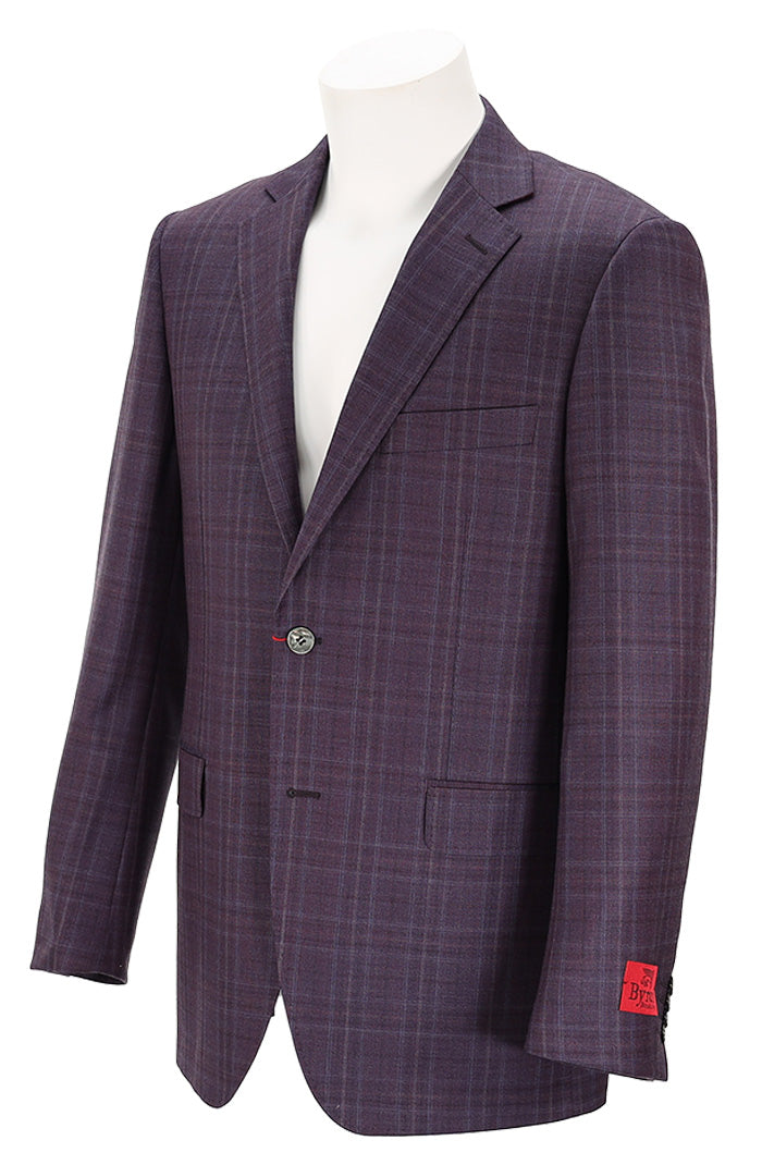 Byron Men’s Mauve Plaid Sport Coat with Contemporary Fit and Notched Lapels Angled View 8465