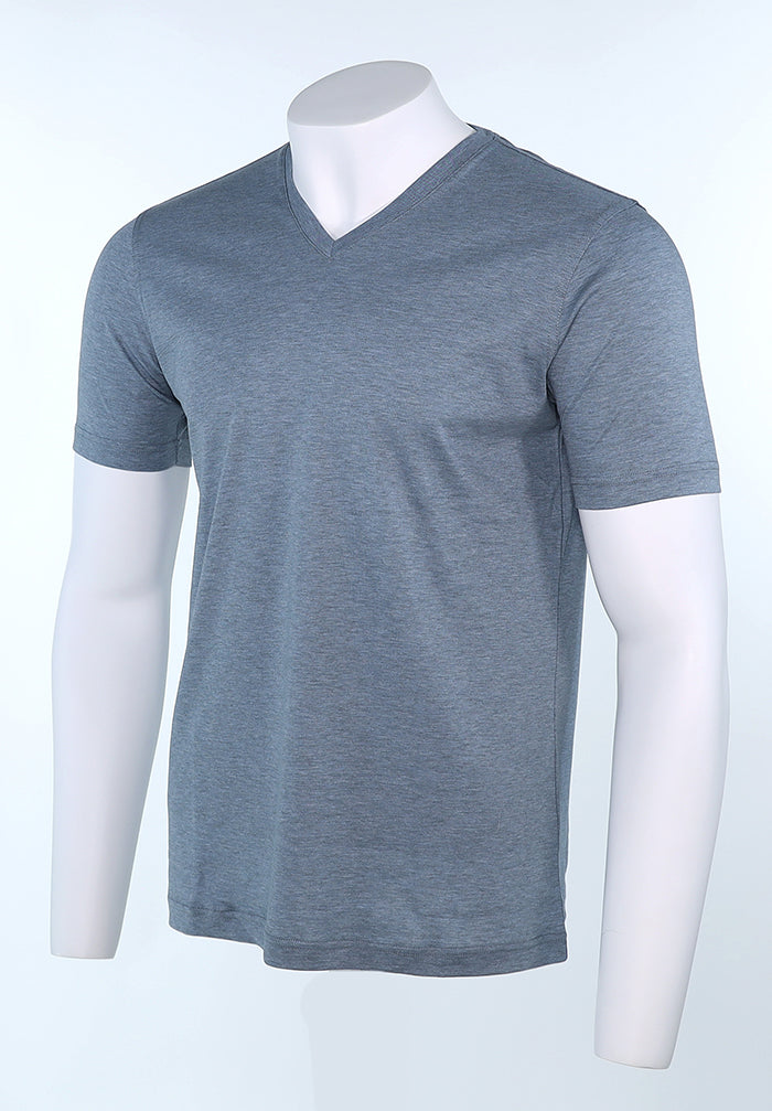 Raffi Aqua Cotton Noah V-Neck Tee in Storm – view 4 #Color_Storm