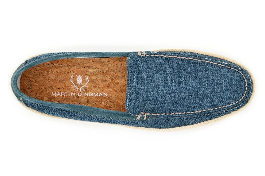 Martin Dingman Watercolor Men’s Ocean Blue Cotton Venetian Loafers with Leather Lining