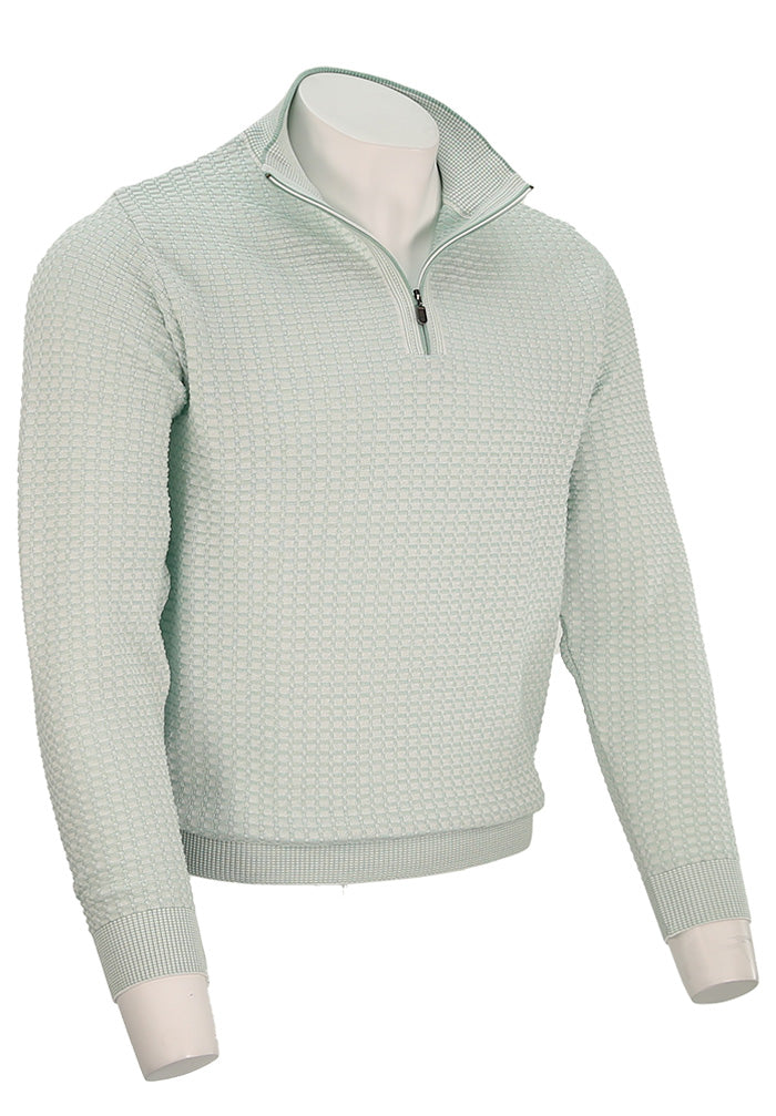 St. Croix Two Tone Texture Zip Mock For Men In Meadow Green Angled View 4936