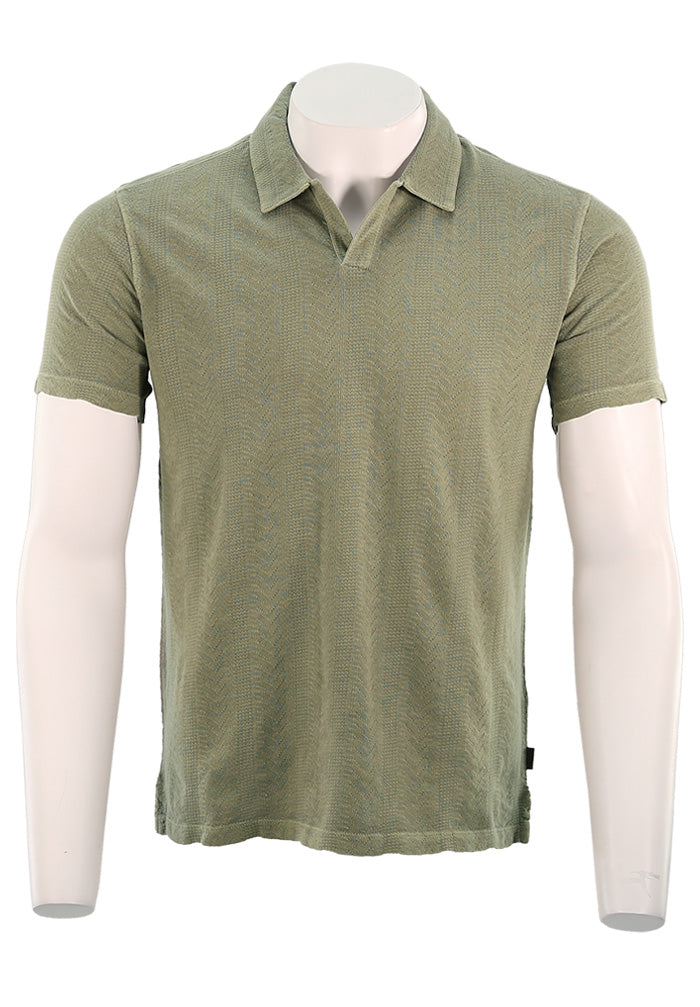 John Varvatos Zion Short Sleeve Jacquard Garment Dye Polo- Mondo Uomo