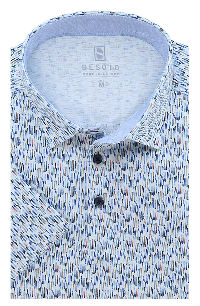 Desoto Men's Sizzling Summer S/S Polo In Multi-tonal Abstract Print - Mondo Uomo