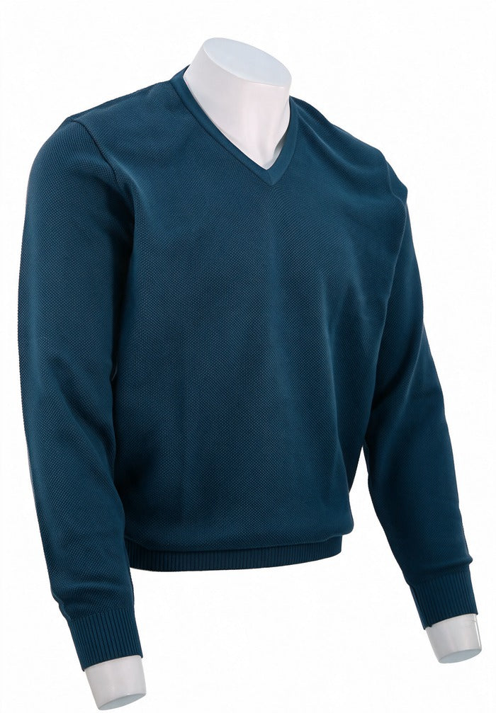 St. Croix - Cotton Blend Crystal Stitch Mock V Neck - Mens Sweater - Mondo Uomo - Sapphire - 5518 - Side View