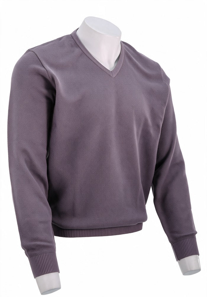 St. Croix - Cotton Blend Crystal Stitch Mock V Neck - Mens Sweater - Mondo Uomo - Shade Purple - 5518 - Side View