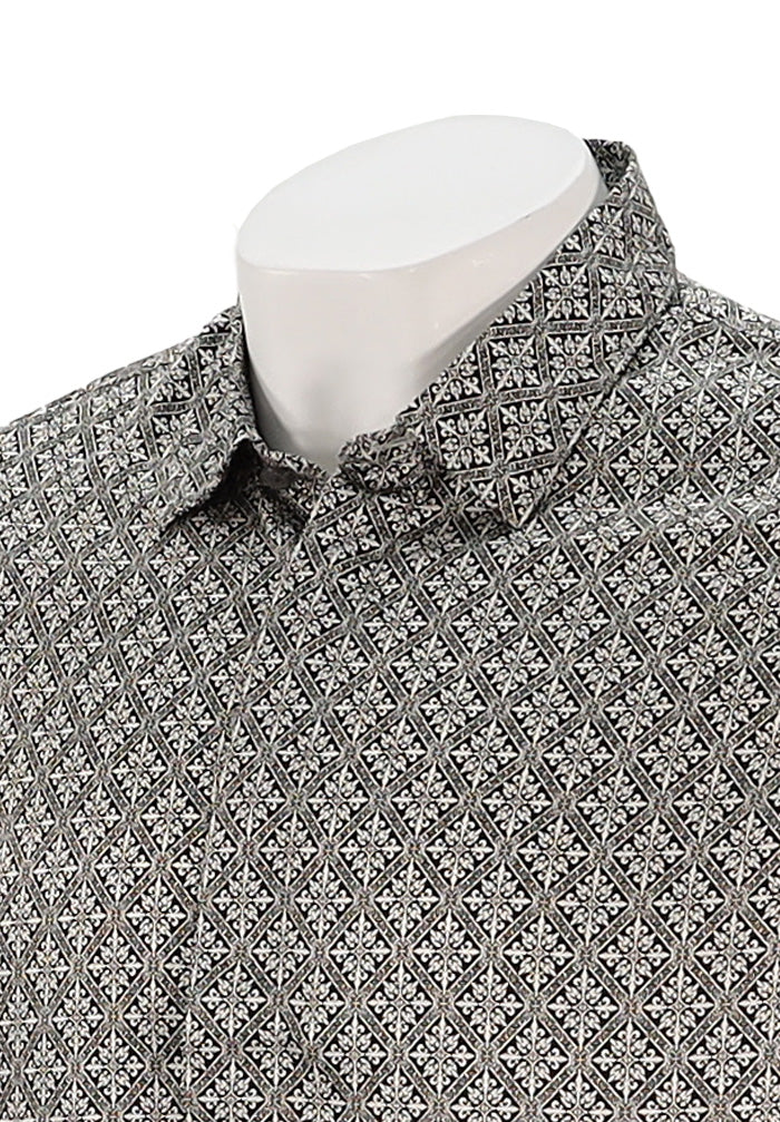 John Varvatos Rodney Men’s Long Sleeve Shirt in Foulard Print Modal Sateen Close Up