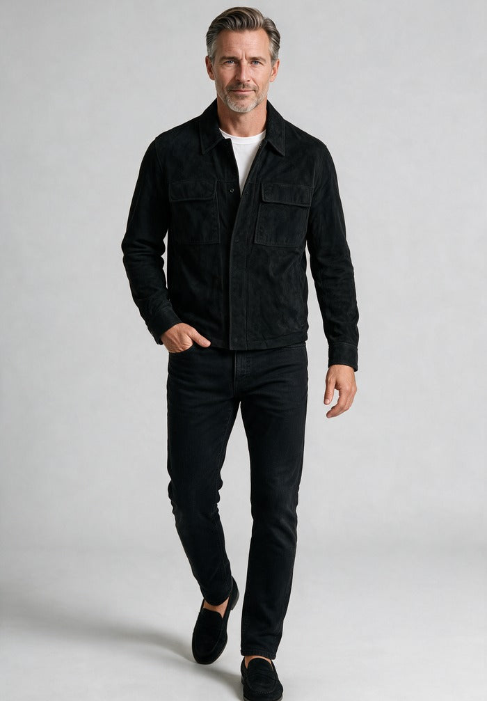 Paul & Shark Suede shacket — worn with black denim