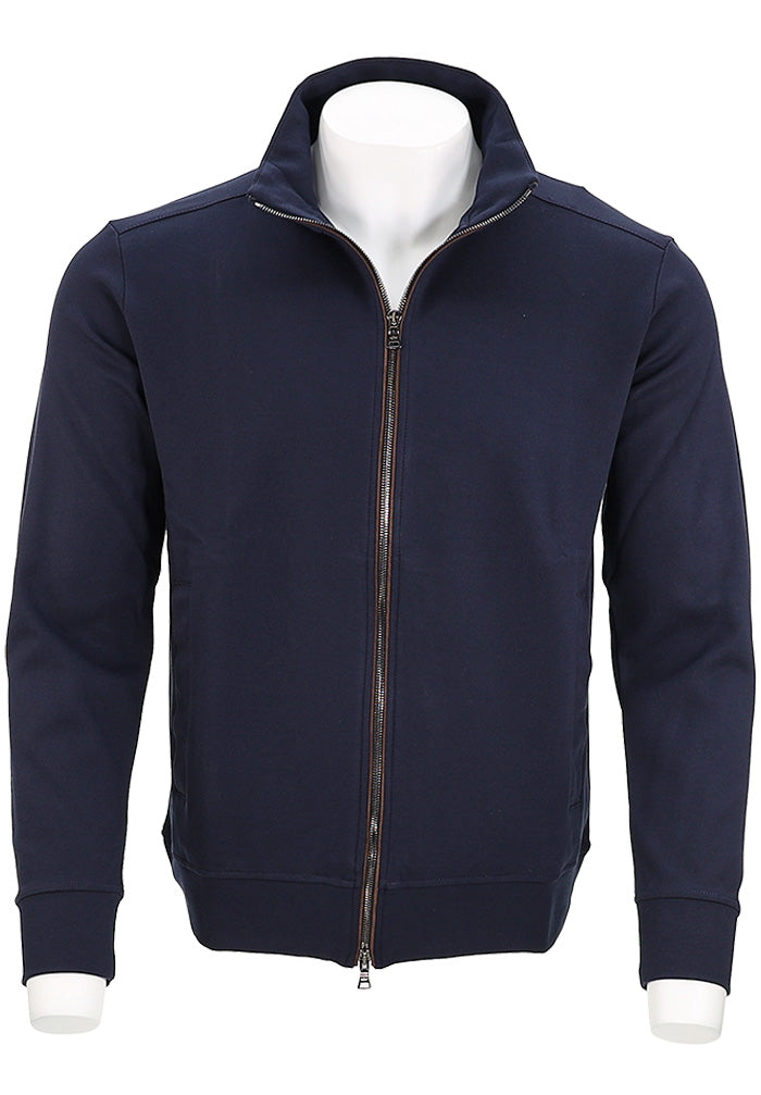 Paul & Shark Men’s Stretch Viscose Full Zip Sweatshirt with Alcantara – Deep Navy - Mondo Uomo