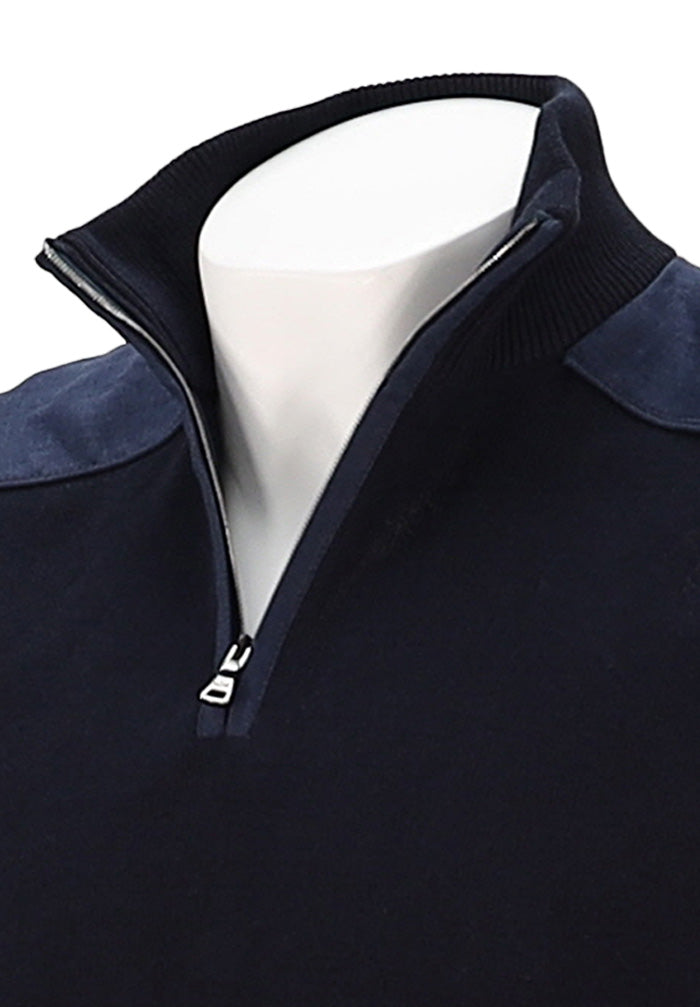 Linen Detail Half Zip Sweater