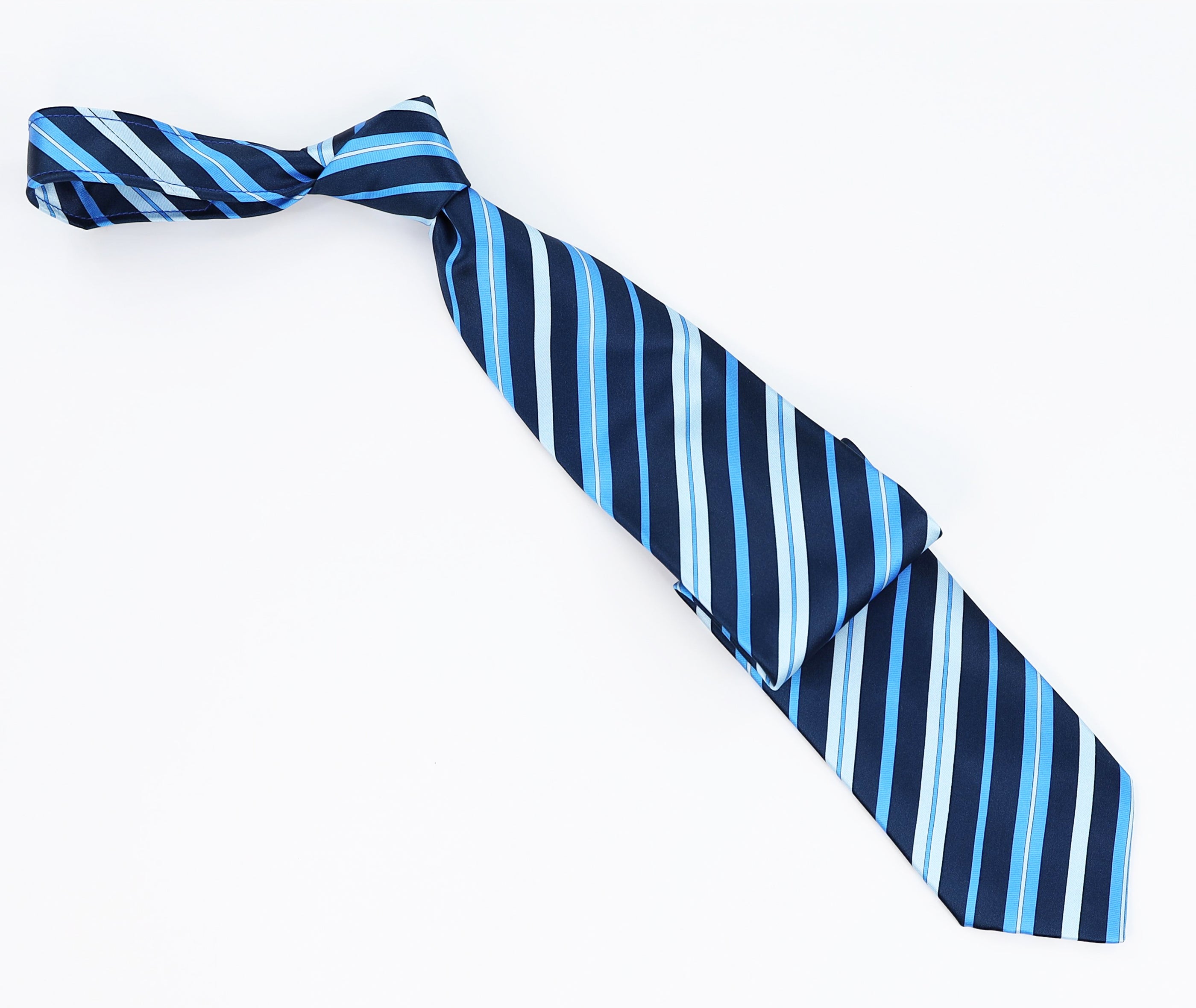 Italo Ferretti Men’s Silk Necktie in Navy with Light and Bright Blue Stripes – Mondo Uomo