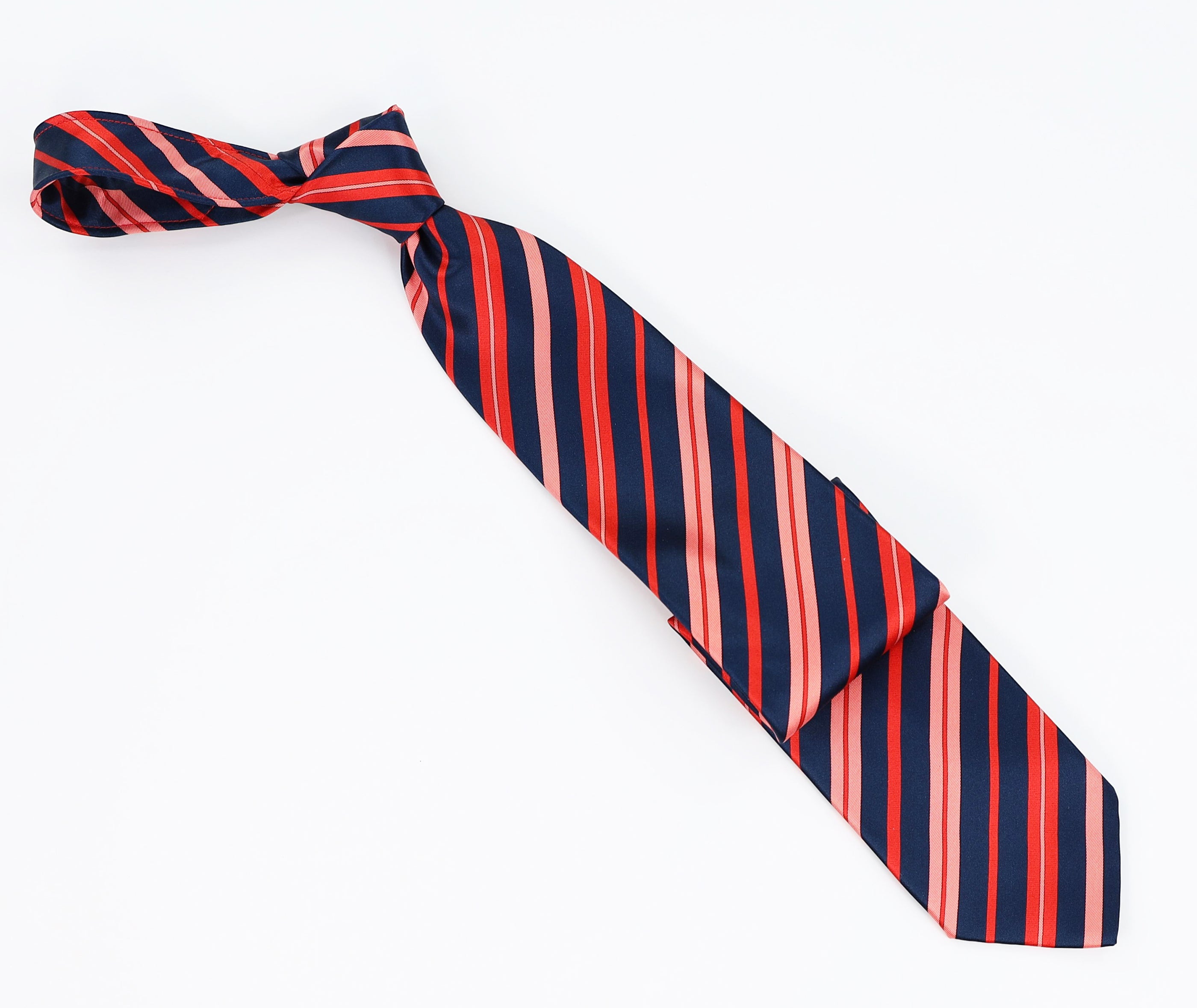 Italo Ferretti Men’s Silk Necktie in Navy with Red and Pink Stripes – Mondo Uomo